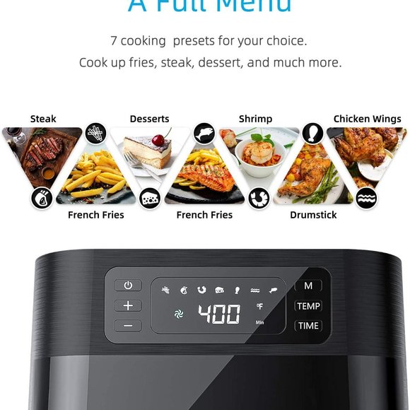 Kuppet Air Fryer w/ 6 Presets 1700W - Black Stainless Steel - Picture 3 of 8